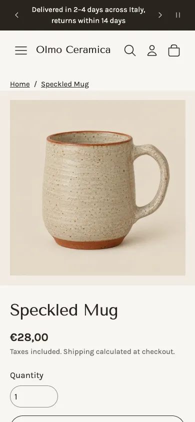 The Speckled Mug page on a phone.